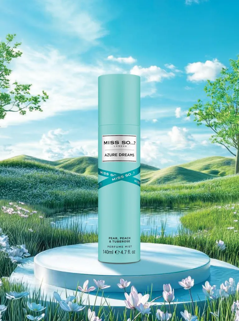 personal care product graphic design Miss So perfume mist