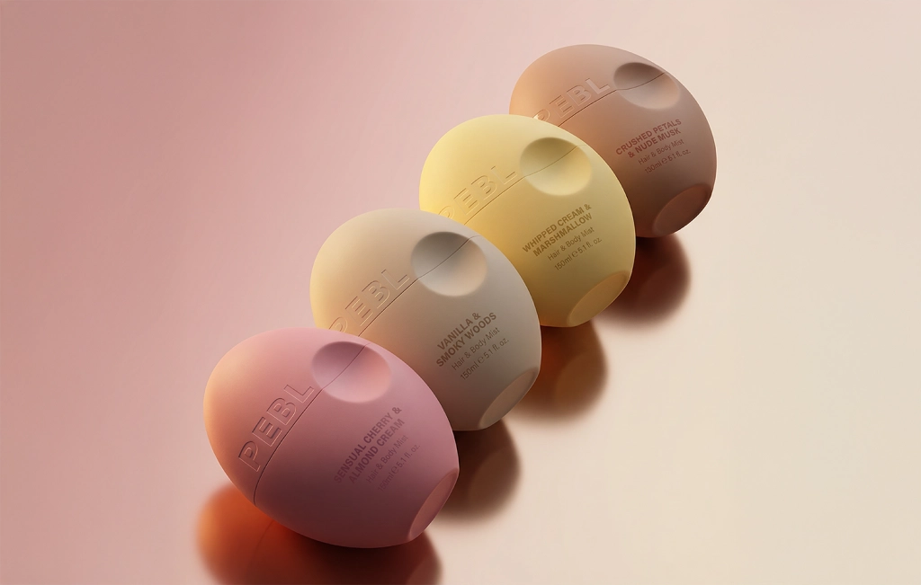 hair care branding and design PEBL body mist visuals