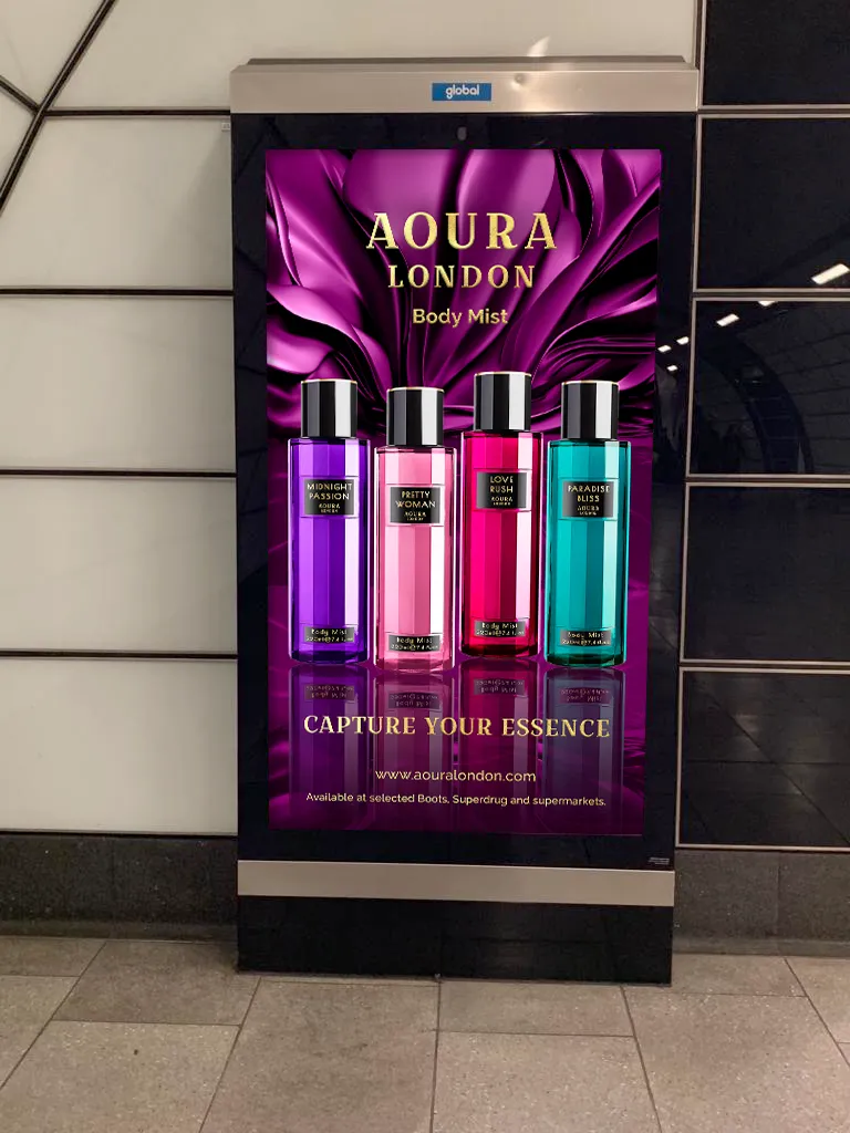 cosmetic brand advertising design Aura body mist underground