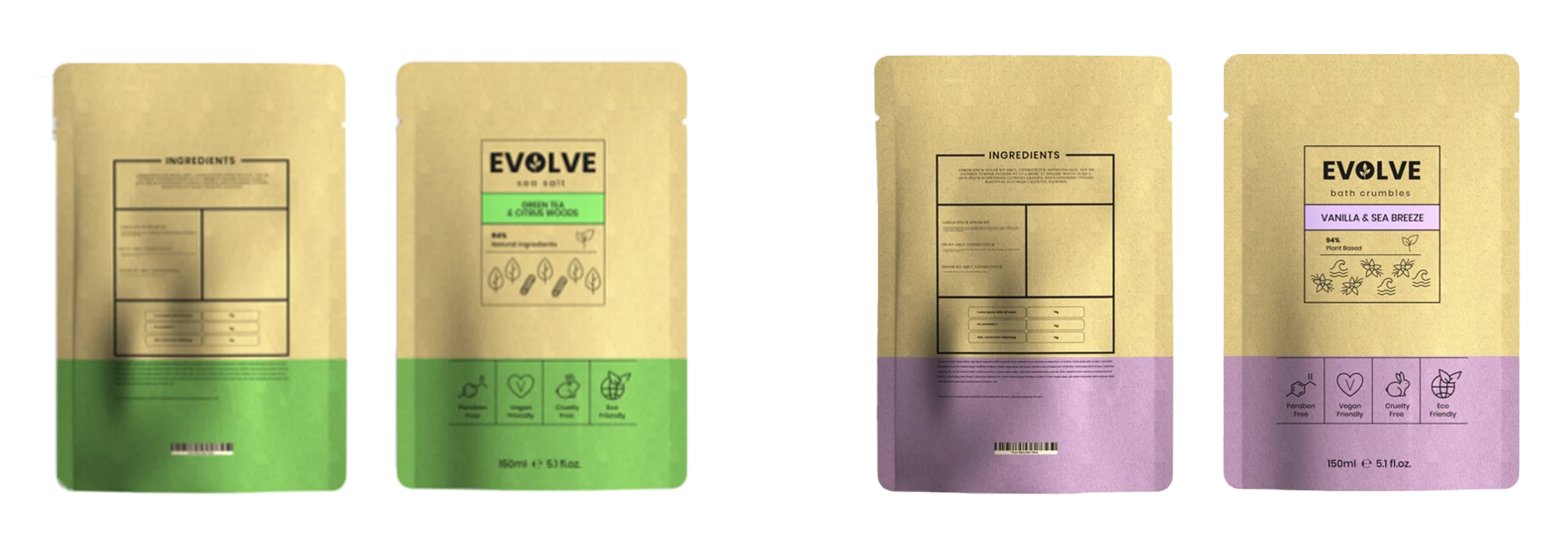 View eco friendly packaging design for Evolve, showcasing sustainable branding and eco-conscious product design.